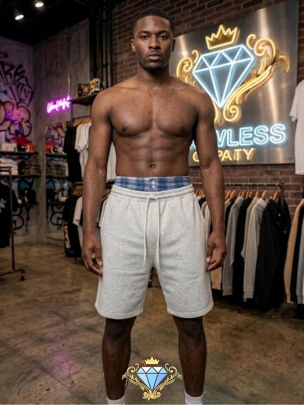 SUMWON x SHEIN Men’s Light Gray Double Waistband Boxer Layer Sweat Shorts Large